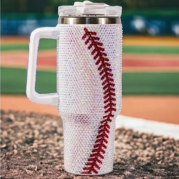 40oz embelished Baseball Tumbler with Handle - Picture 2 of 4